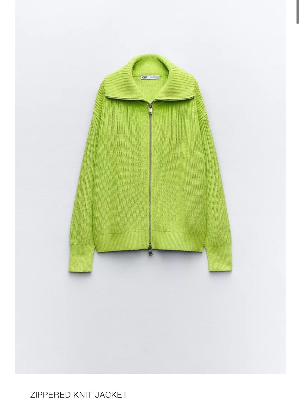 Zara Zippered Knit Sweater Lime Green. Medium. NWT. Oversized.